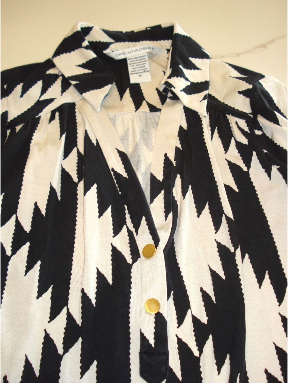 Diane Von Furstenberg / DVF Golda Silk Shirt Dress Geometric Black White Print - Picture 8 of 10